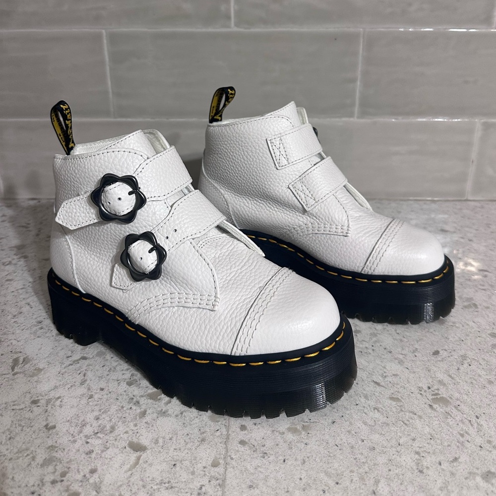 Dr. Martens Devon Flower Boots in Black and White